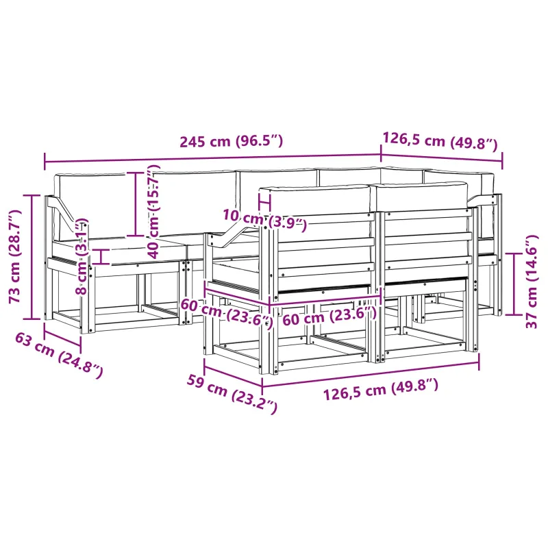 Lauko sofos komplektas 7 pcs Balta ir antracito Poliesteris