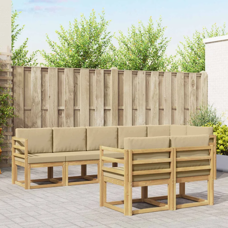 Lauko sofos komplektas 8 pcs Balta ir kreminė Poliesteris