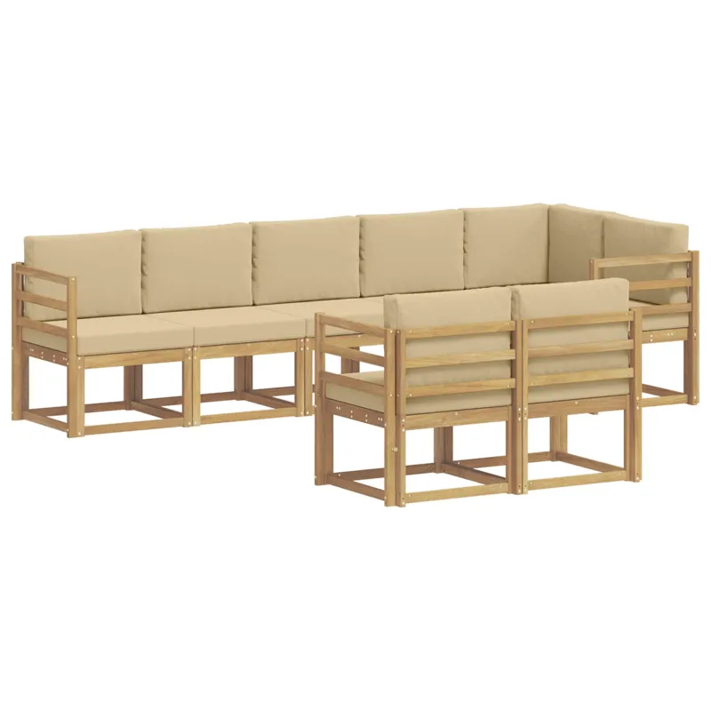 Lauko sofos komplektas 8 pcs Balta ir kreminė Poliesteris