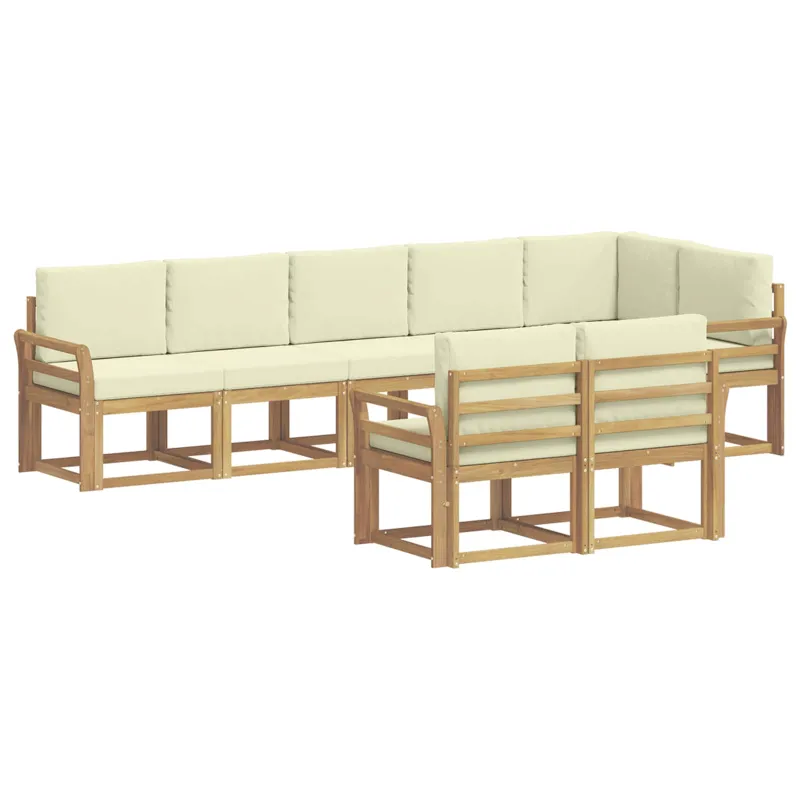 Lauko sofos komplektas 8 pcs Balta ir kreminė Poliesteris