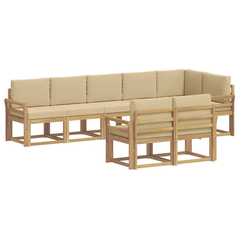 Lauko sofos komplektas 8 pcs Balta ir kreminė Poliesteris