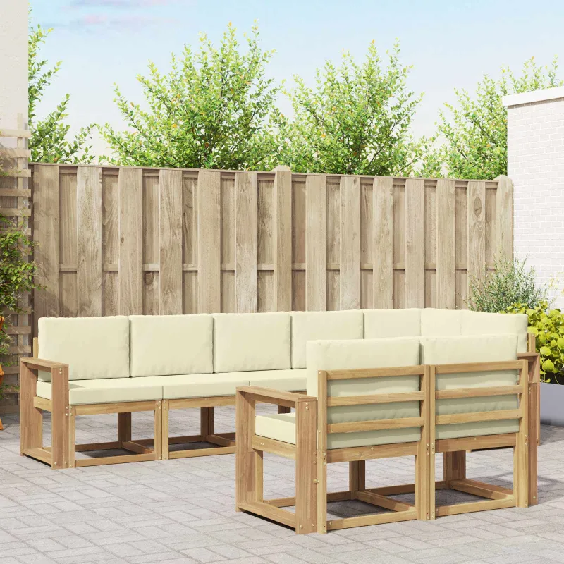 Lauko sofos komplektas 8 pcs Balta ir kreminė Poliesteris