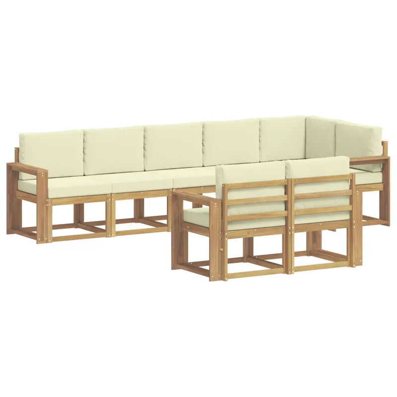 Lauko sofos komplektas 8 pcs Balta ir kreminė Poliesteris