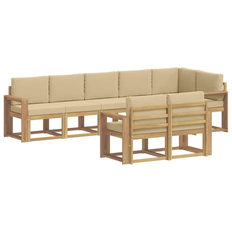 Lauko sofos komplektas 8 pcs Balta ir kreminė Poliesteris