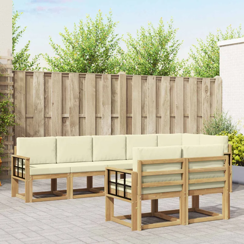 Lauko sofos komplektas 8 pcs Balta ir kreminė Poliesteris