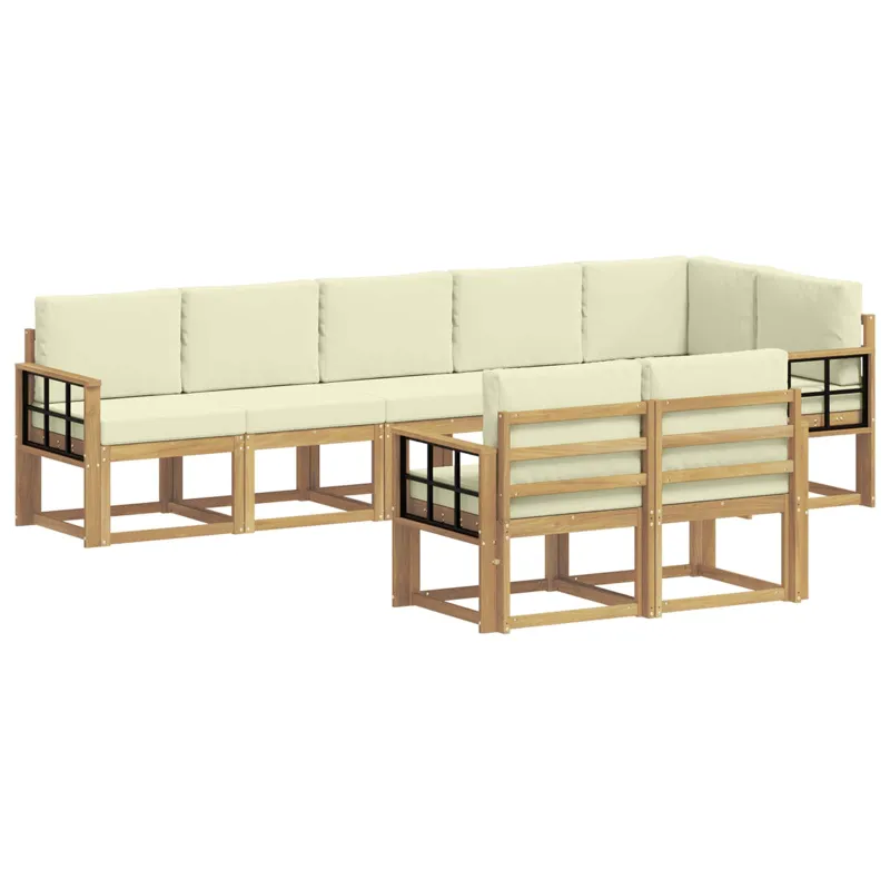Lauko sofos komplektas 8 pcs Balta ir kreminė Poliesteris