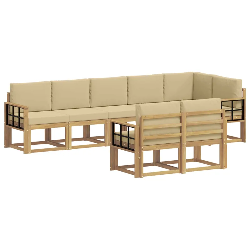 Lauko sofos komplektas 8 pcs Balta ir kreminė Poliesteris