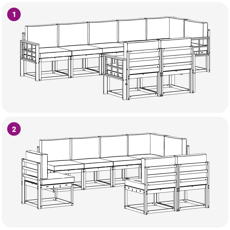 Lauko sofos komplektas 8 pcs Balta ir kreminė Poliesteris