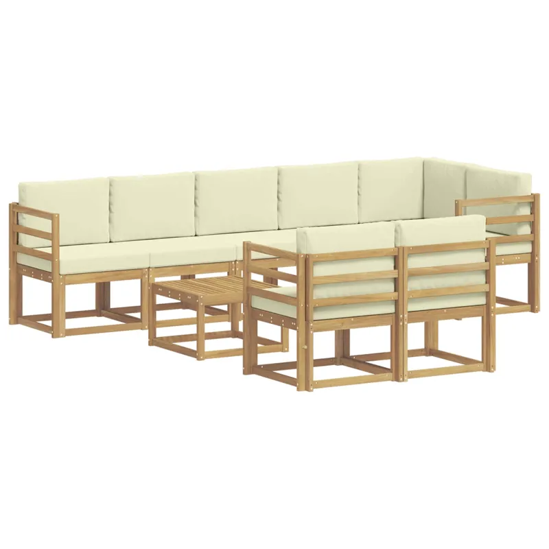 Lauko sofos komplektas 9 pcs Balta ir kreminė Poliesteris