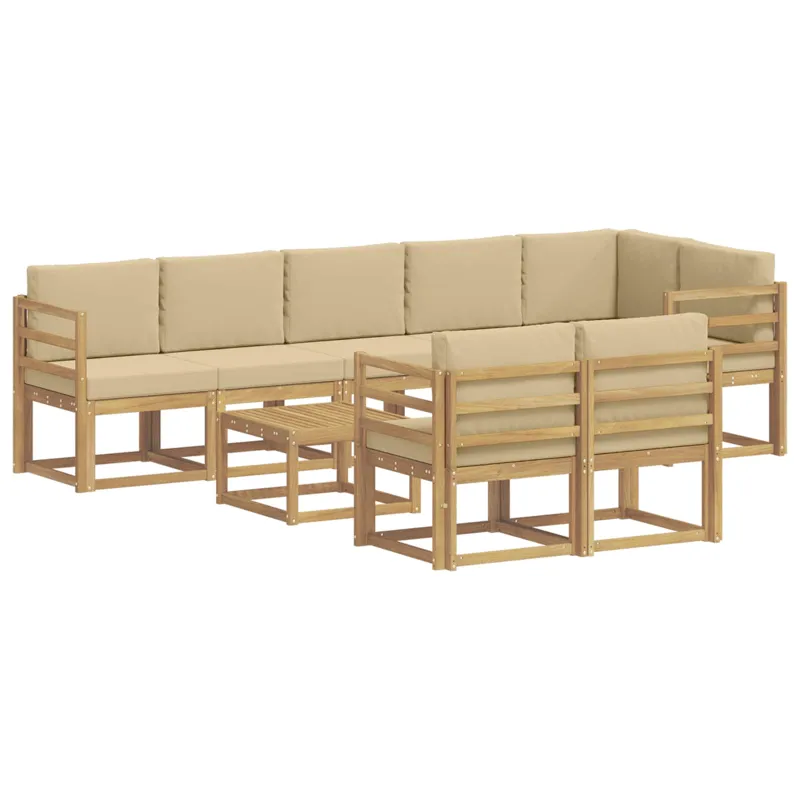 Lauko sofos komplektas 9 pcs Balta ir kreminė Poliesteris
