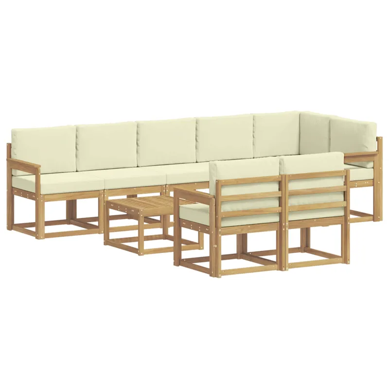Lauko sofos komplektas 9 pcs Balta ir kreminė Poliesteris