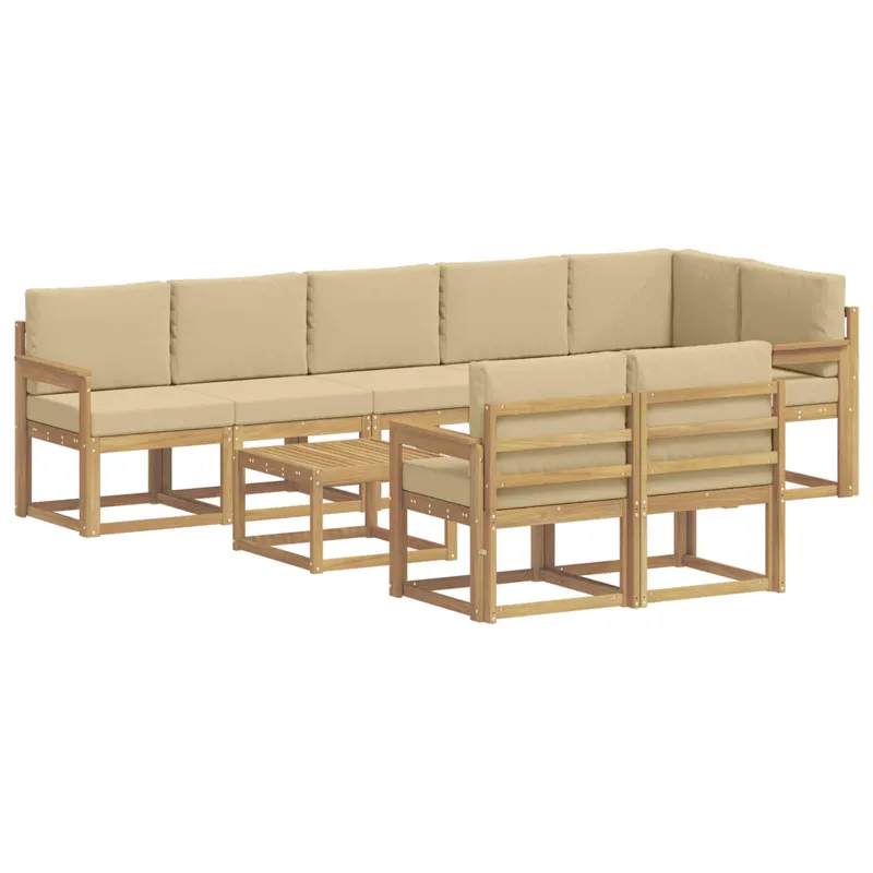 Lauko sofos komplektas 9 pcs Balta ir kreminė Poliesteris