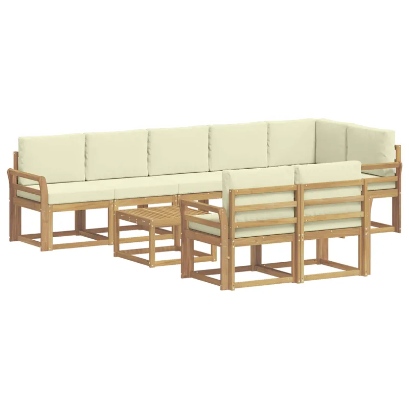Lauko sofos komplektas 9 pcs Balta ir kreminė Poliesteris