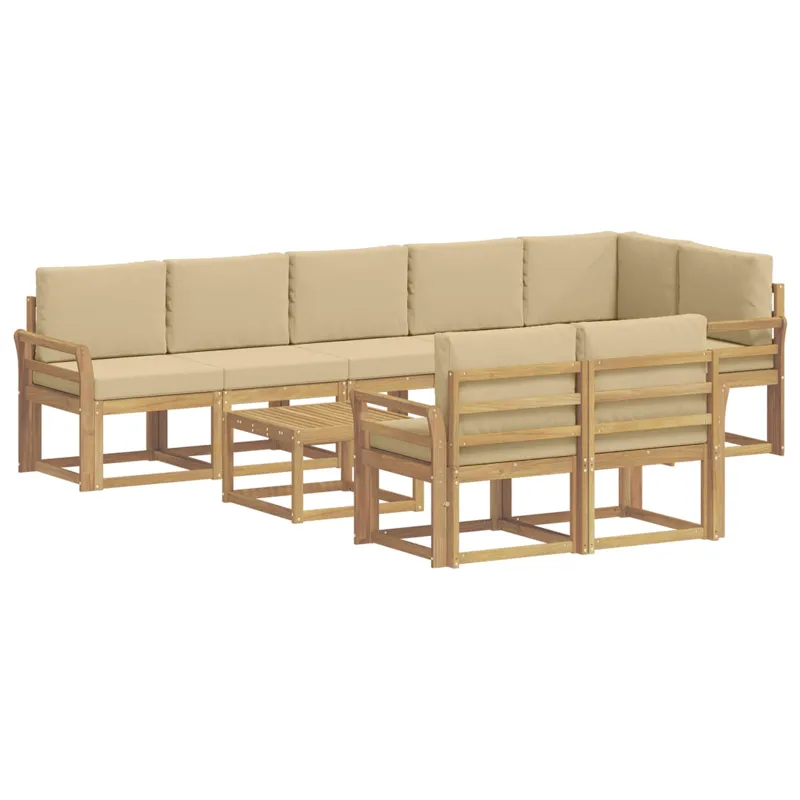 Lauko sofos komplektas 9 pcs Balta ir kreminė Poliesteris