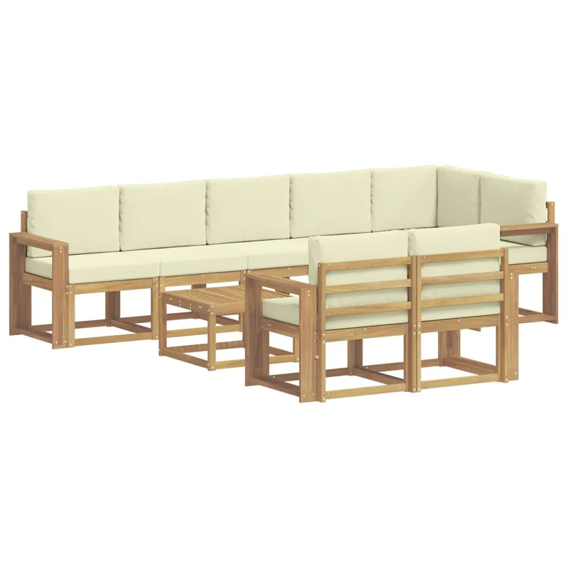 Lauko sofos komplektas 9 pcs Balta ir kreminė Poliesteris