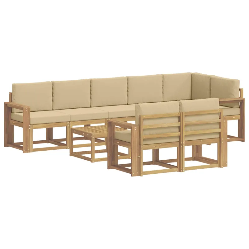 Lauko sofos komplektas 9 pcs Balta ir kreminė Poliesteris