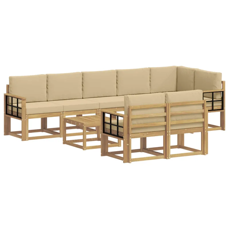 Lauko sofos komplektas 9 pcs Balta ir kreminė Poliesteris