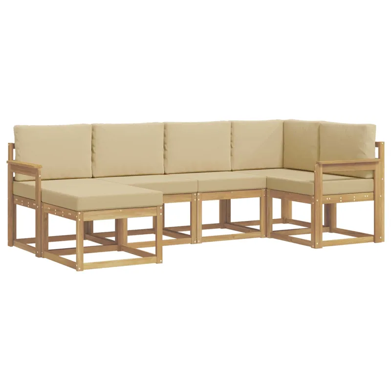 Lauko sofos komplektas 6 pcs Balta ir kreminė Poliesteris