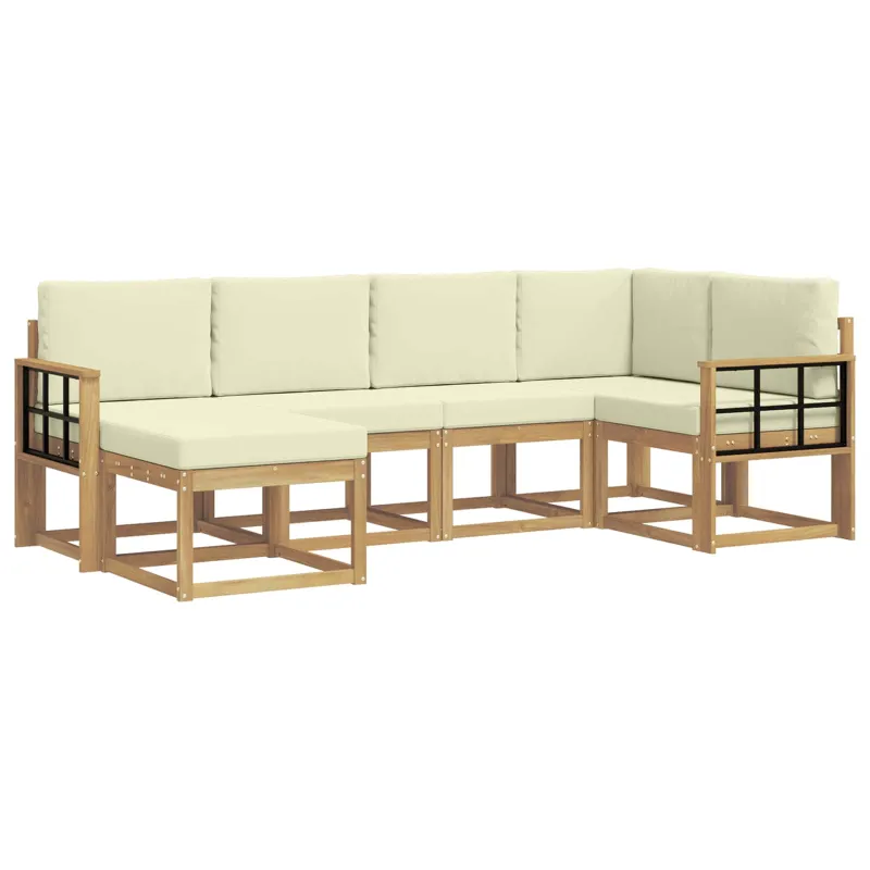 Lauko sofos komplektas 6 pcs Balta ir kreminė Poliesteris