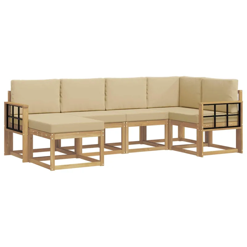 Lauko sofos komplektas 6 pcs Balta ir kreminė Poliesteris
