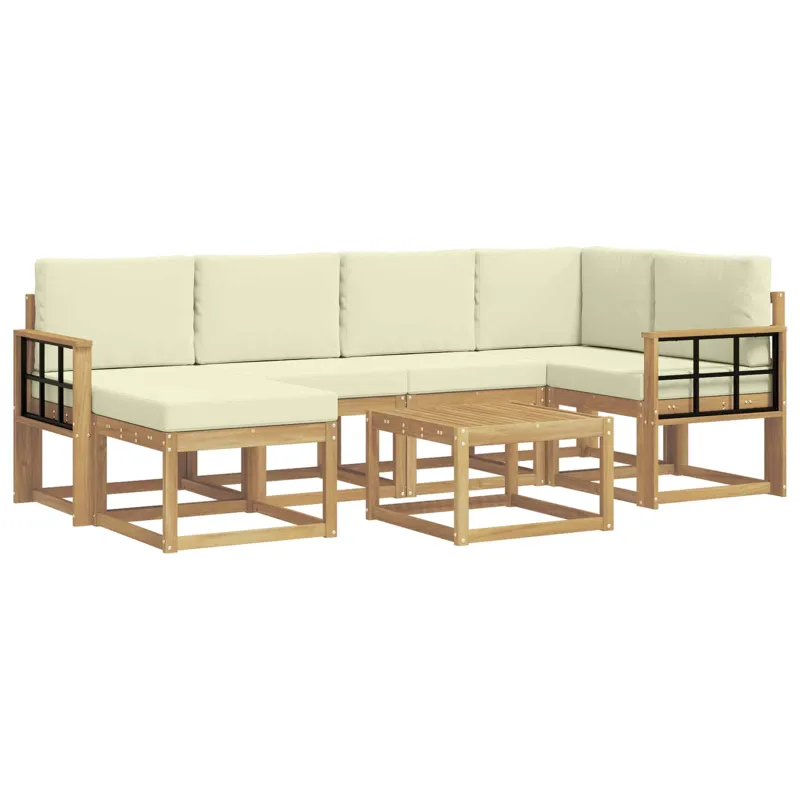 Lauko sofos komplektas su pagalve 7 pcs Balta ir kreminė