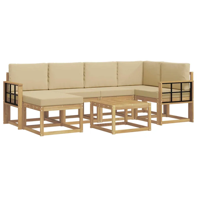 Lauko sofos komplektas su pagalve 7 pcs Balta ir kreminė