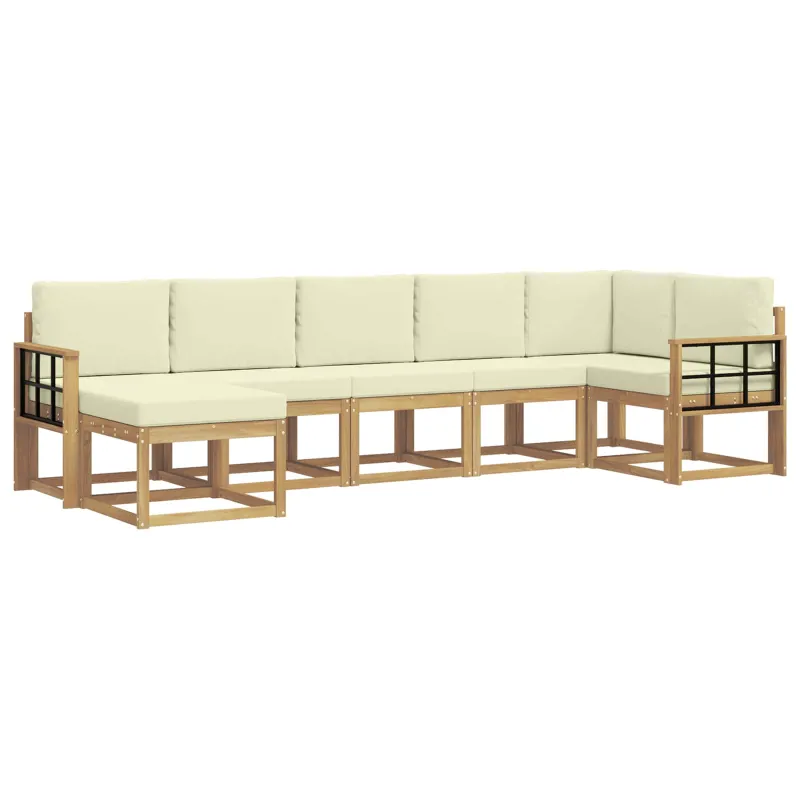 Lauko sofos komplektas 7 pcs Balta ir kreminė Poliesteris