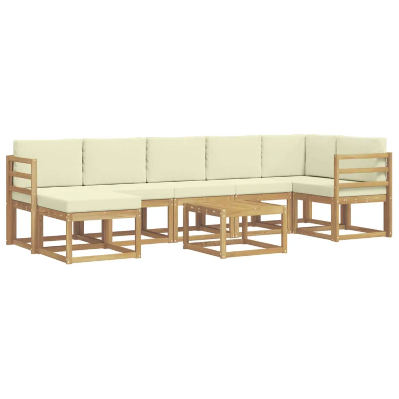 Lauko sofos komplektas 8 pcs Balta ir kreminė Poliesteris
