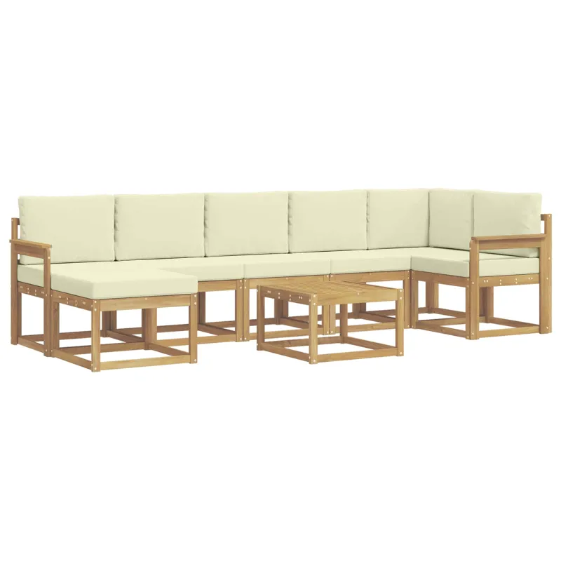 Lauko sofos komplektas 8 pcs Balta ir kreminė Poliesteris