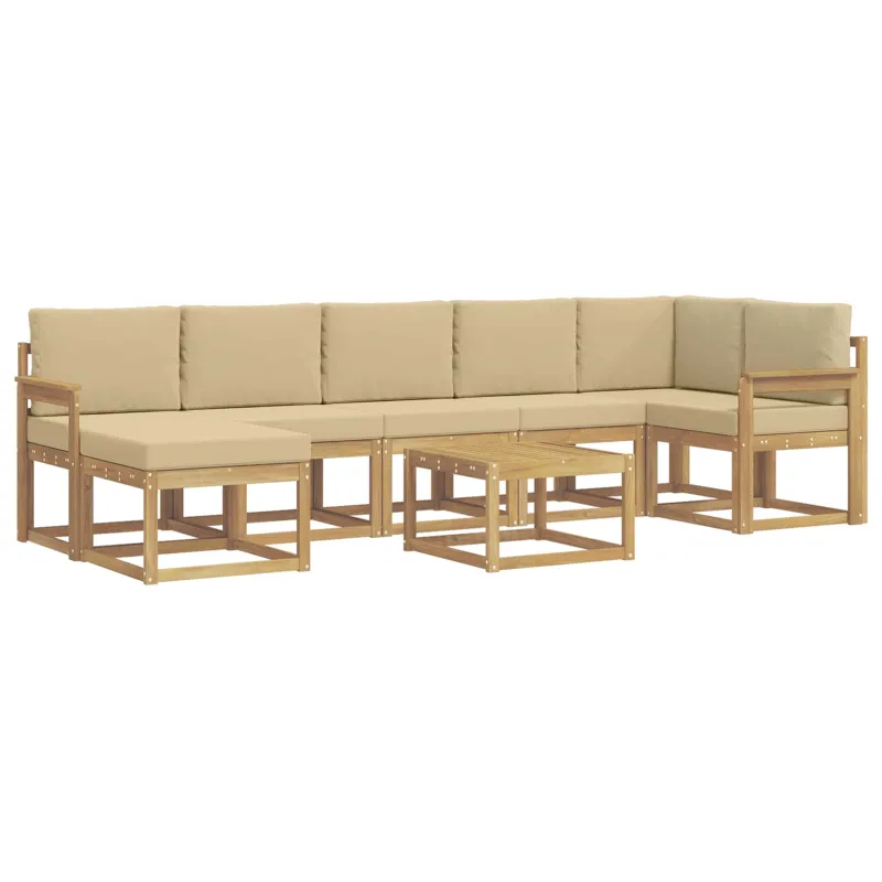 Lauko sofos komplektas 8 pcs Balta ir kreminė Poliesteris