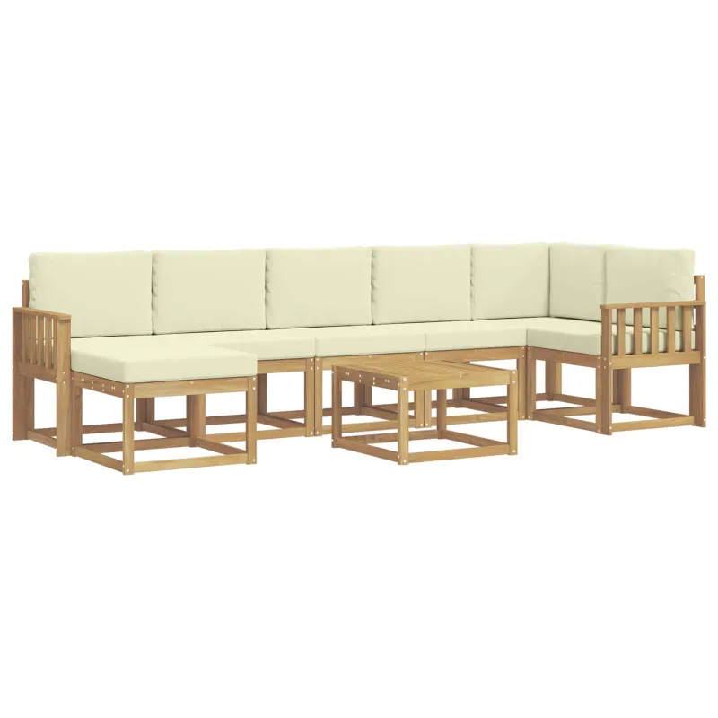 Lauko sofos komplektas 8 pcs Balta ir kreminė Poliesteris