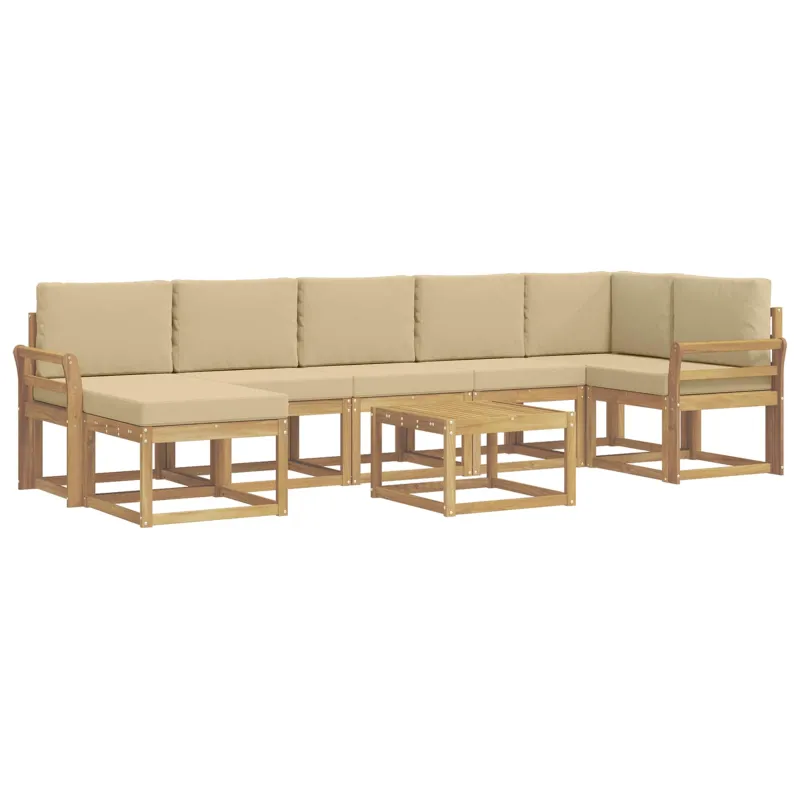 Lauko sofos komplektas 8 pcs Balta ir kreminė Poliesteris