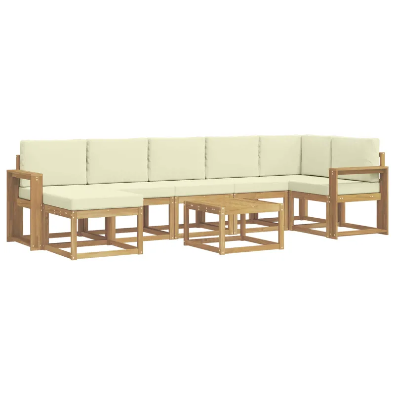 Lauko sofos komplektas 8 pcs Balta ir kreminė Poliesteris