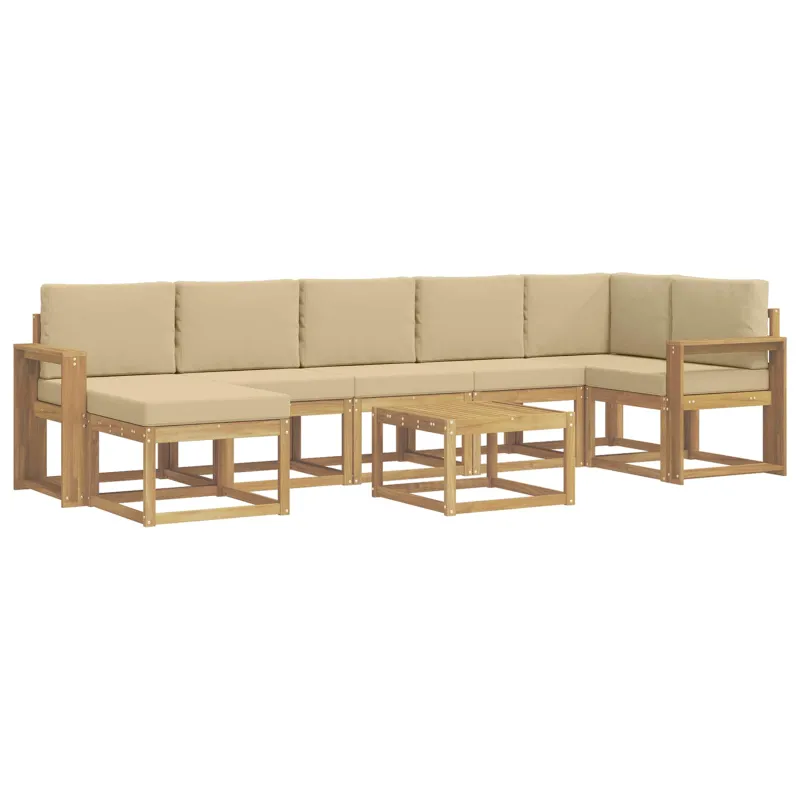 Lauko sofos komplektas 8 pcs Balta ir kreminė Poliesteris