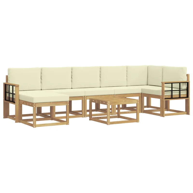 Lauko sofos komplektas 8 pcs Balta ir kreminė Poliesteris