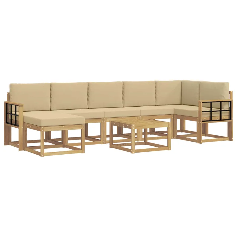 Lauko sofos komplektas 8 pcs Balta ir kreminė Poliesteris