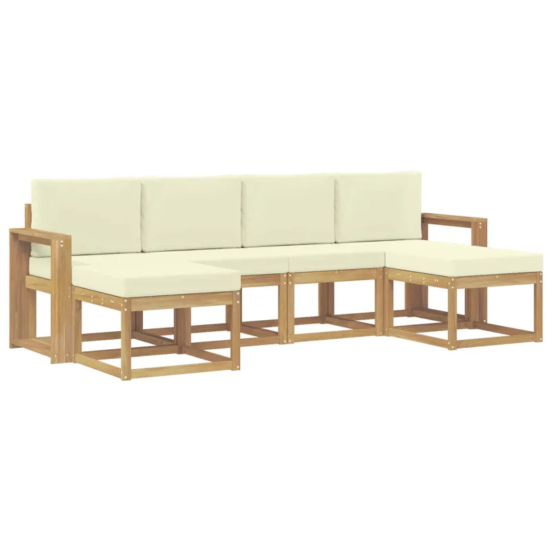 Lauko sofos komplektas 6 pcs Balta ir kreminė Poliesteris