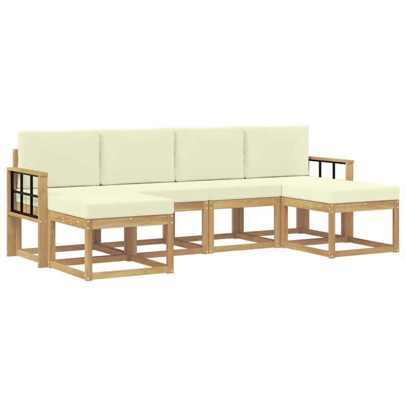 Lauko sofos komplektas 6 pcs Balta ir kreminė Poliesteris