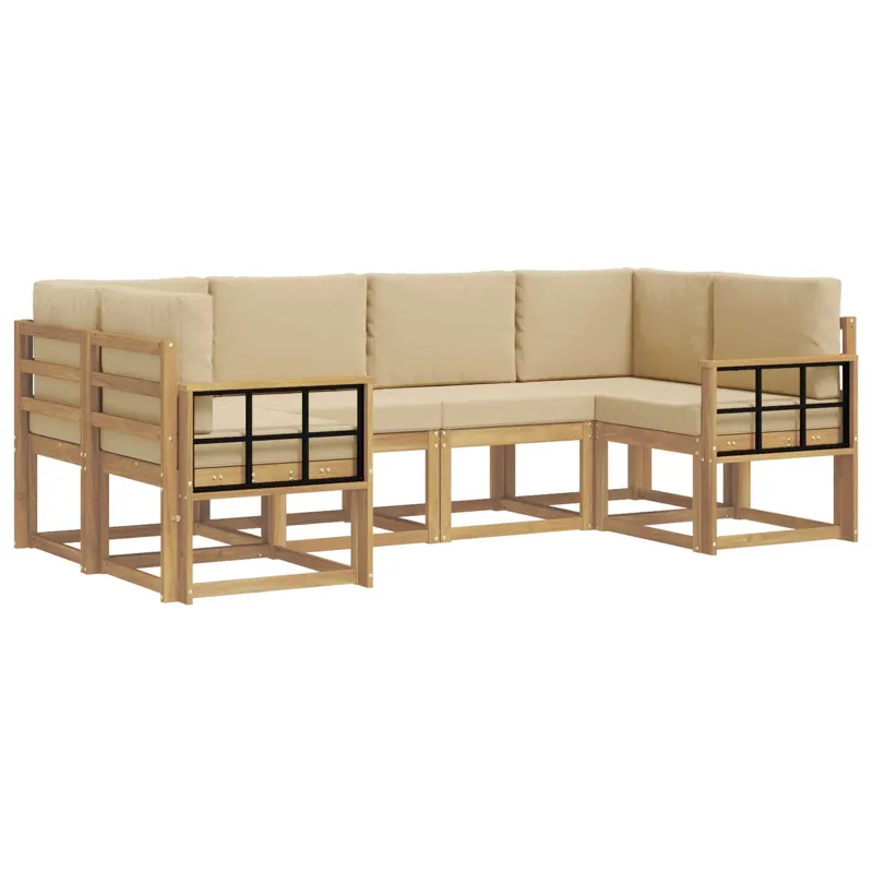 Lauko sofos komplektas su pagalve 6 pcs Balta ir kreminė