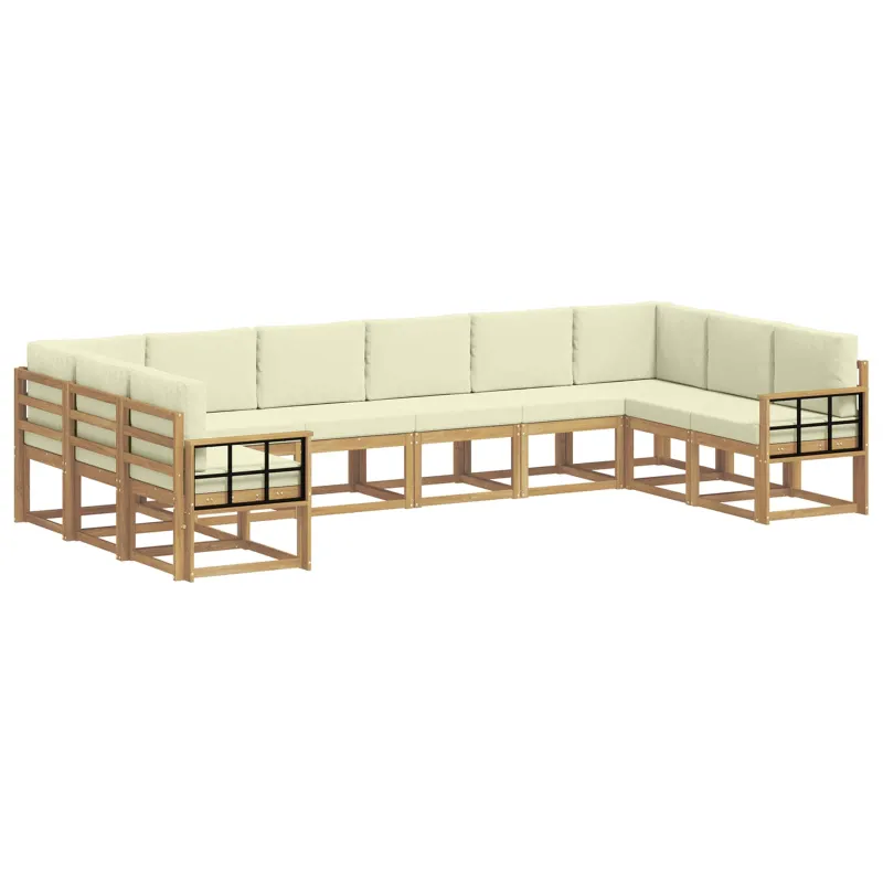 Lauko sofos komplektas su pagalve 10 pcs Balta ir kreminė