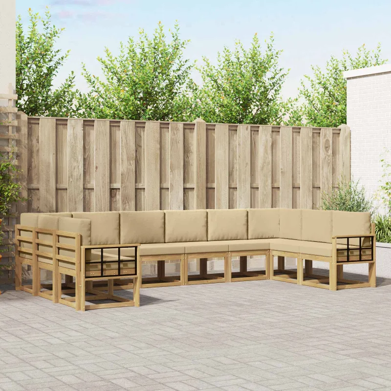 Lauko sofos komplektas su pagalve 10 pcs Balta ir kreminė