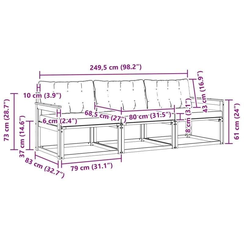 Lauko sofos komplektas su pagalve 3 pcs Balta ir juoda
