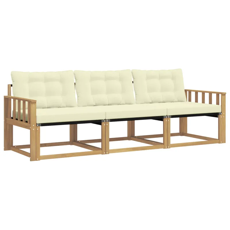Lauko sofos komplektas su pagalve 3 pcs Balta ir kreminė