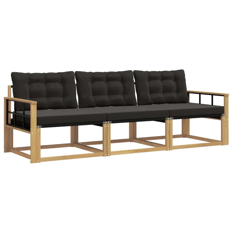 Lauko sofos komplektas su pagalve 3 pcs Balta ir juoda