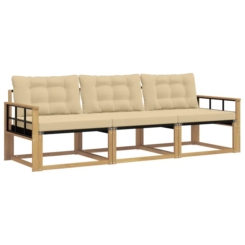 Lauko sofos komplektas su pagalve 3 pcs Balta ir kreminė