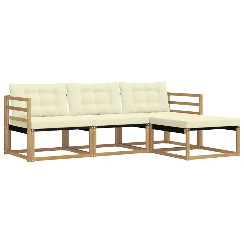 Lauko sofos komplektas su pagalve 4 pcs Balta ir kreminė