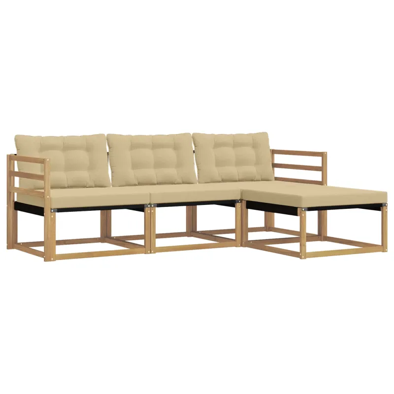 Lauko sofos komplektas su pagalve 4 pcs Balta ir kreminė