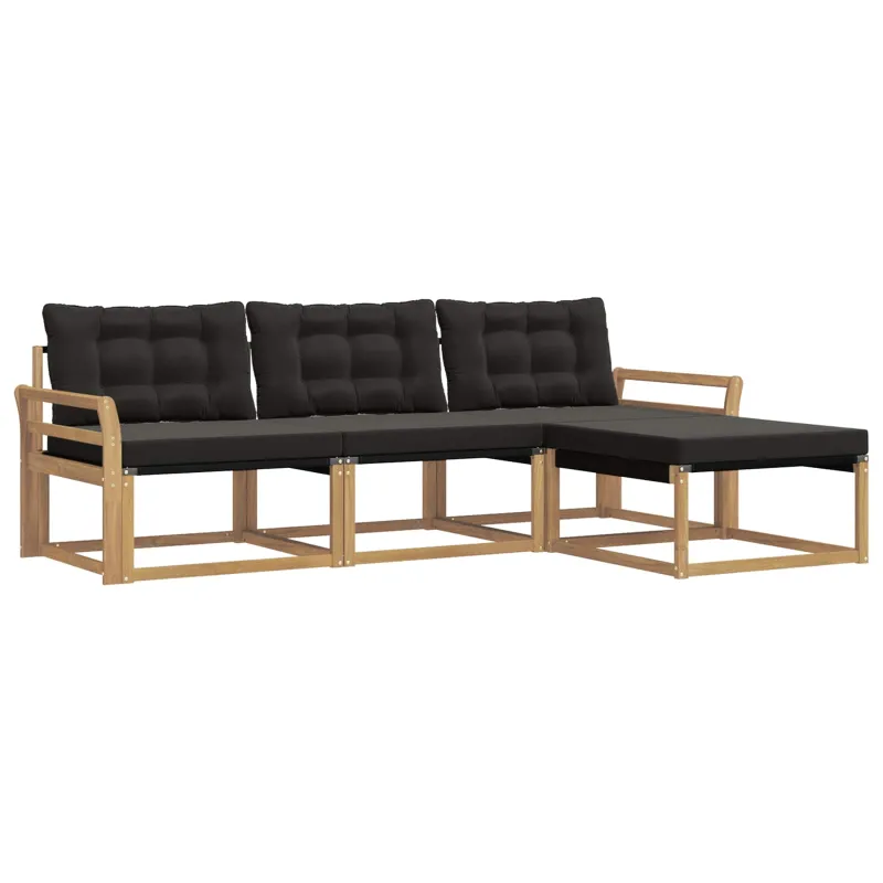 Lauko sofos komplektas su pagalve 4 pcs Balta ir juoda