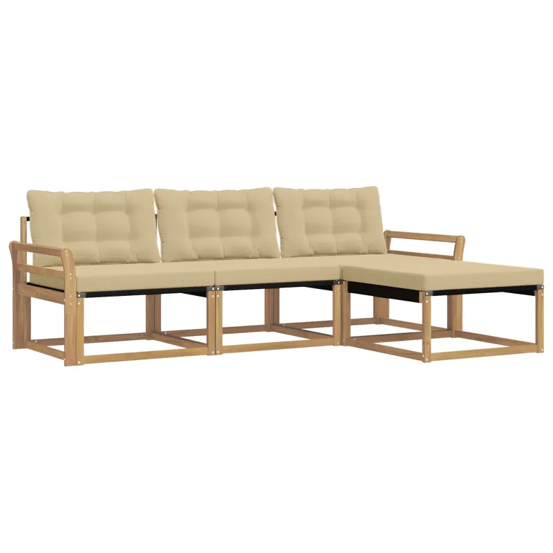 Lauko sofos komplektas su pagalve 4 pcs Balta ir kreminė