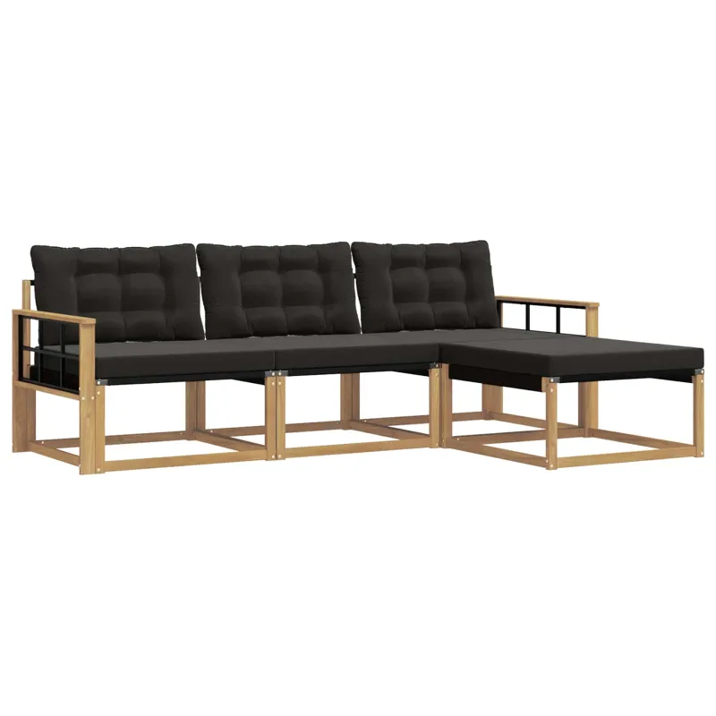 Lauko sofos komplektas su pagalve 4 pcs Balta ir juoda